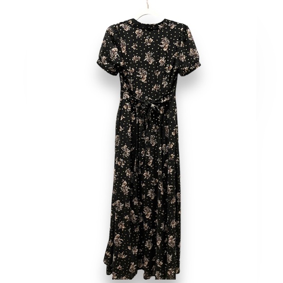 Sadie + Sage | Black + Gold Floral Maxi Dress | Deep V | Size Small - Picture 4 of 10